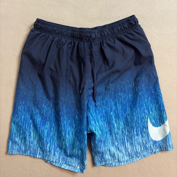 Nike Men's Swim Trunks Shorts Navy Blue Gradient Blue Swoosh Size XL - Picture 2 of 9